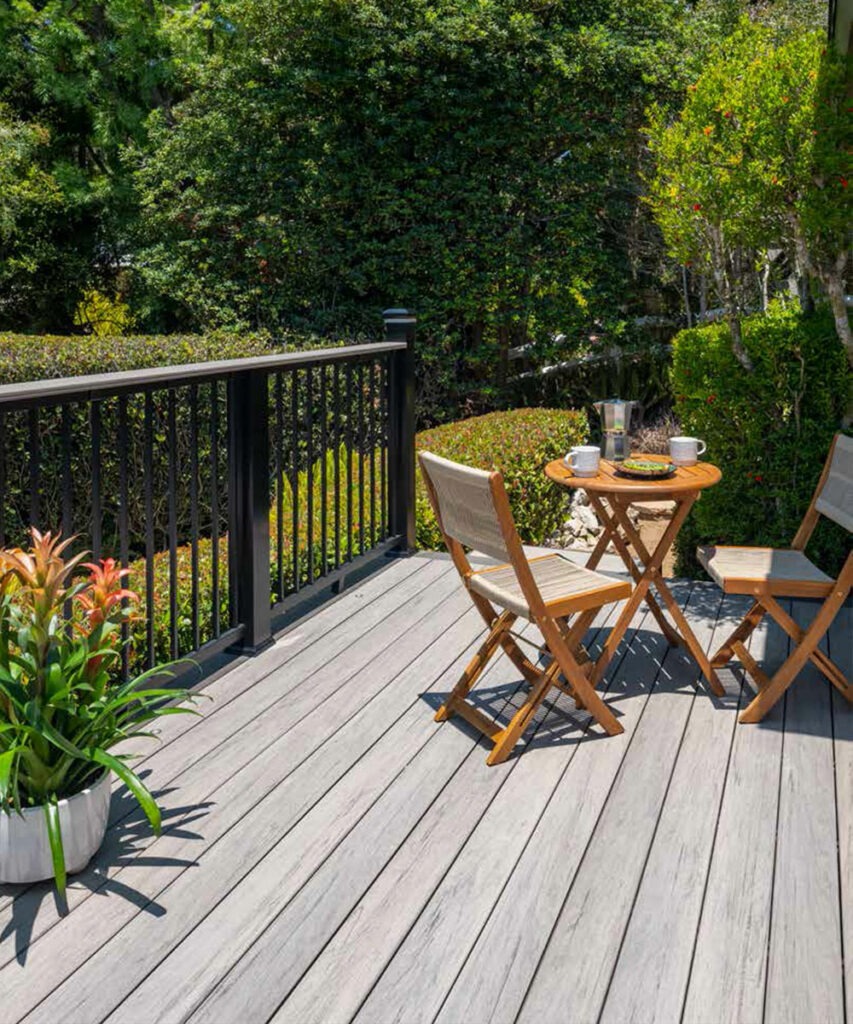 outdoor deck with small table and chairs