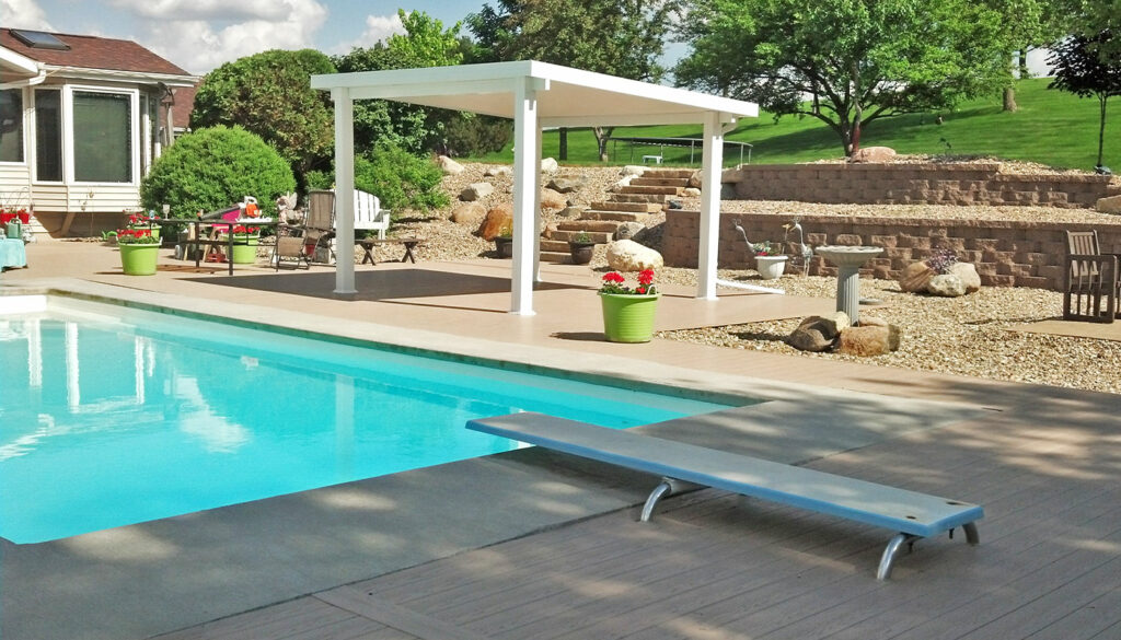 outdoor patio with pool and patio cover
